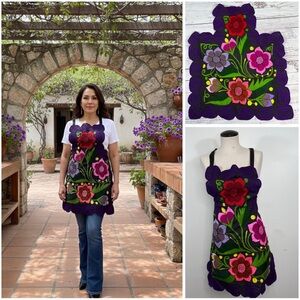 Colorful Floral Zinacantan Mexican Embroidered Artisan Apron